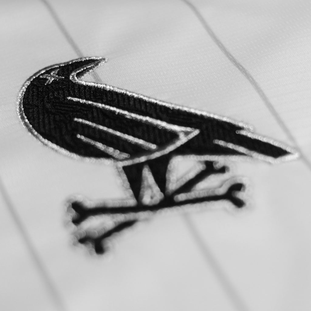 B&W jersey front logo Crow & Crossbones closeup