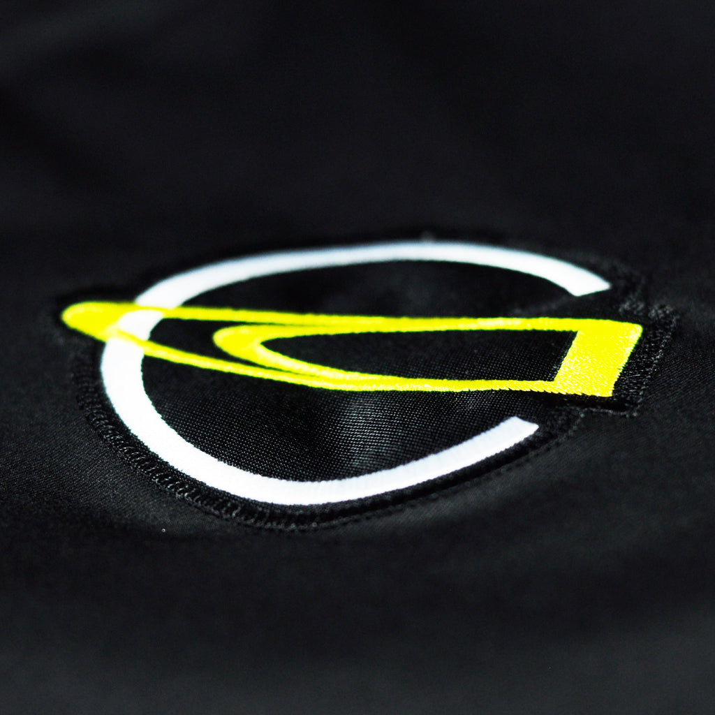 Enjoy the Road jacket by Crowdead. Front CD Bullet + C embroidery closeup.