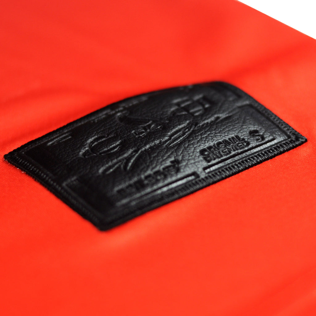 Mars jersey by Crowdead. Side label engraved on black leather closeup