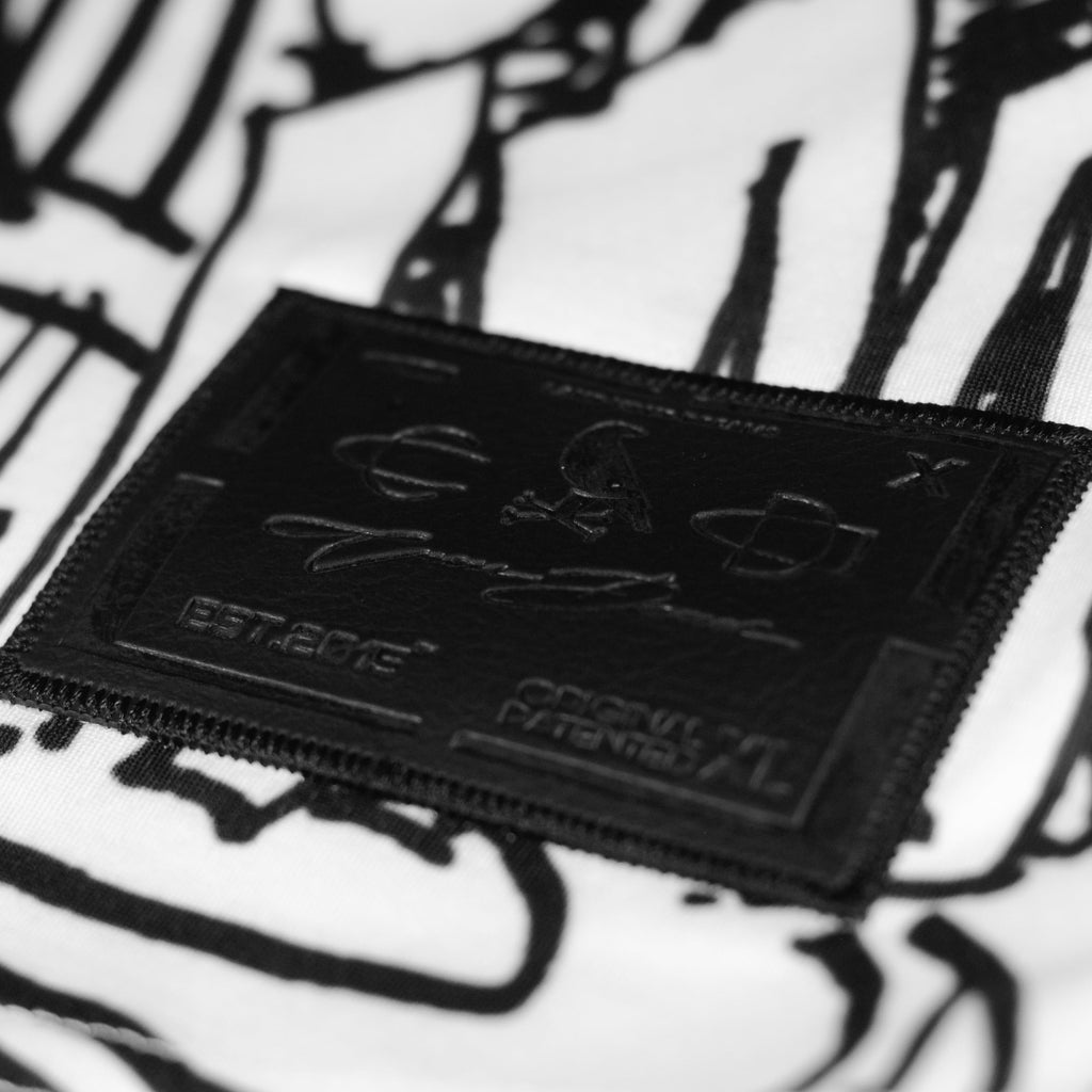 Closeup of side label on Comic City jersey by Crowdead streatwear.