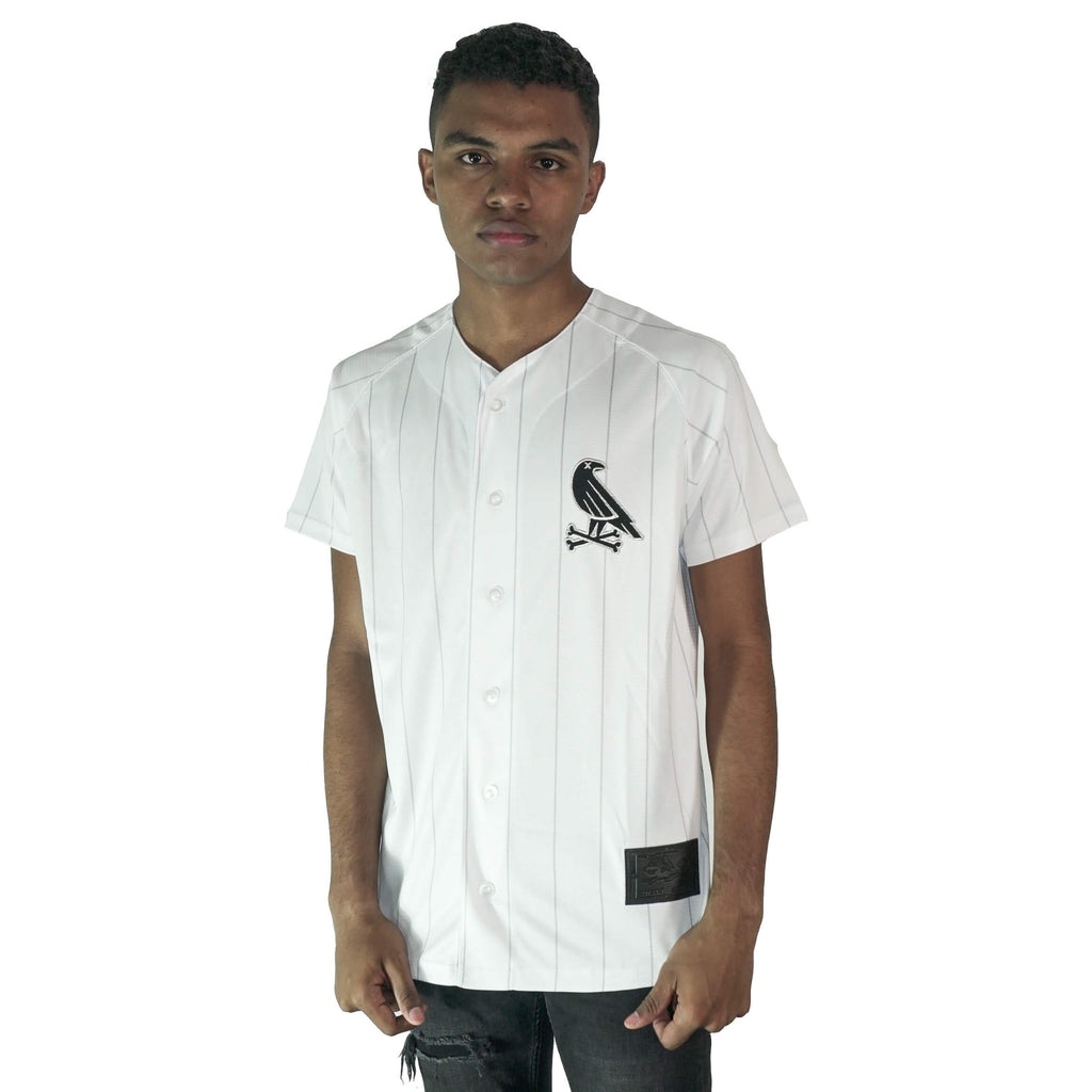 Model wearing White and Gray jersey by Crowdead.