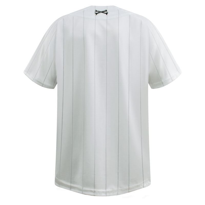 White & gray pinstripe jersey by Crowdead. Back shot.